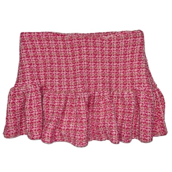 Zara Tweed Ruffle Hem Skort Pink Plaid Medium Blogger Favorite Mini Shorts - Picture 3 of 10